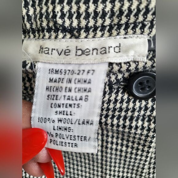 Harvé Benard Micro Houndstooth Black and White Slacks Wool Size 8 Cuff Hem - Picture 5 of 12